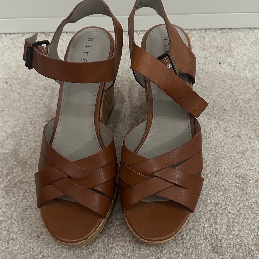 Hinge Brown Strappy Wedge Sandals